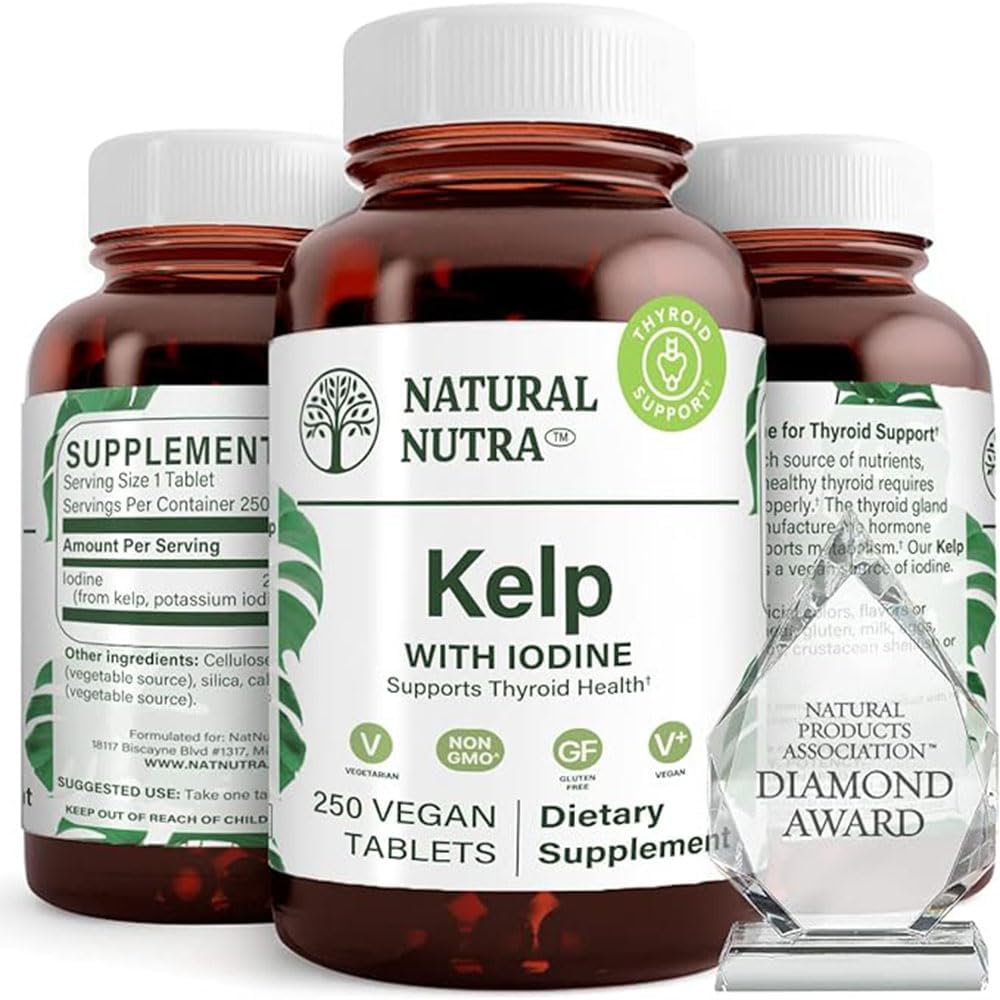 Organic Kelp Iodine Supplement for Metabolism, Thyroid Function, Immunity & Bone Health, 225 mcg - 250 Tablets (2 Pack)