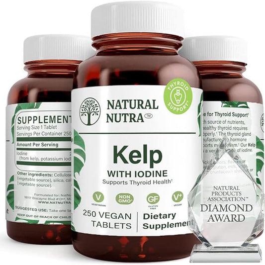 Organic Kelp Iodine Supplement for Metabolism, Thyroid Function, Immunity & Bone Health, 225 mcg - 250 Tablets (2 Pack)