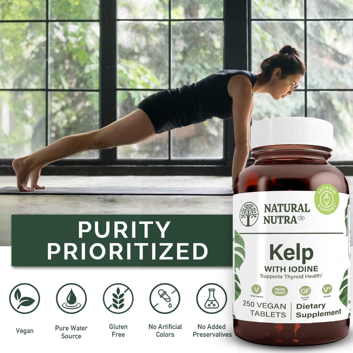 Organic Kelp Iodine Supplement for Metabolism, Thyroid Function, Immunity & Bone Health, 225 mcg - 250 Tablets (2 Pack)