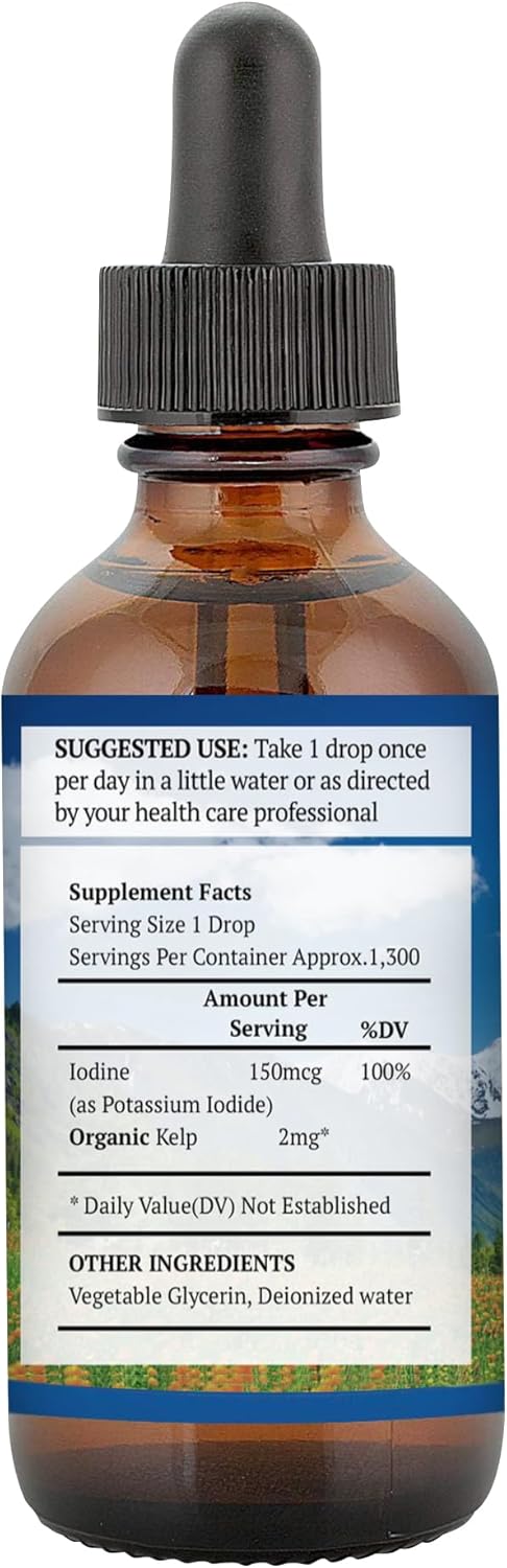 Organic Kelp Liquid Iodine Supplement 2oz - Kosher Vegan Iodide Drops Solution - Pure Mountain Botanicals