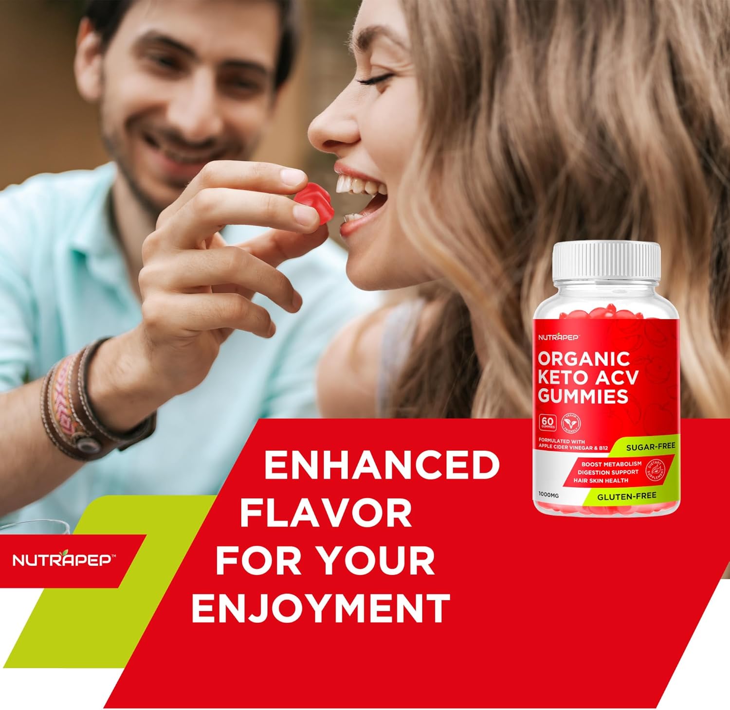 Organic Keto ACV Gummies - NutraPep Gluten-Free & Sugar-Free Apple Cider Vinegar Supplement for Men & Women (1000MG)