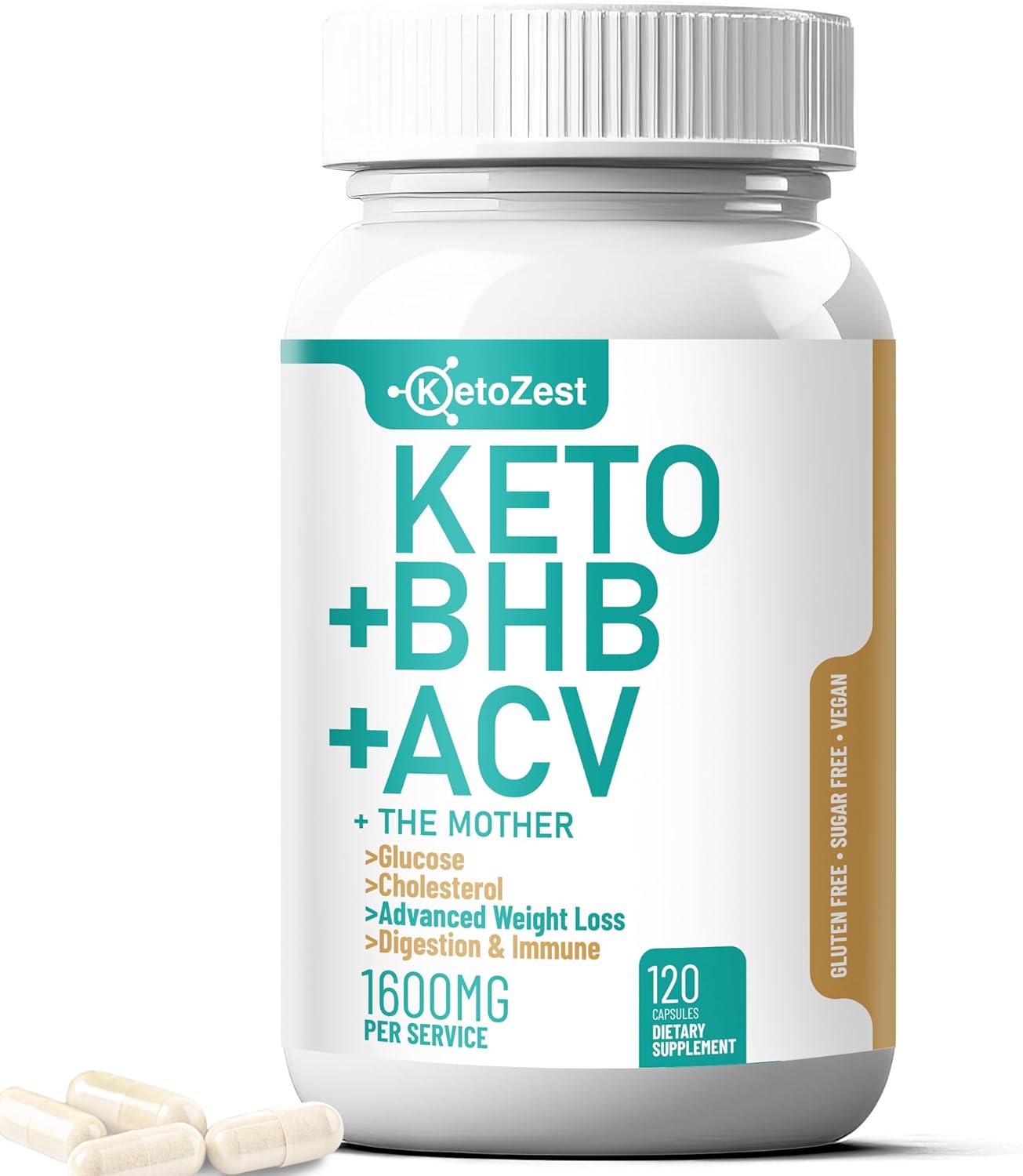 Organic KetoZest Apple Cider Vinegar BHB Capsules for Weight Loss & Fat Burn - Vegan Supplement with Vitamin D3 Zinc Chromium for Men and Women
