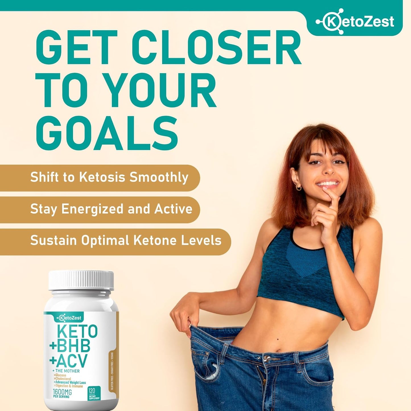 Organic KetoZest Apple Cider Vinegar BHB Capsules for Weight Loss & Fat Burn - Vegan Supplement with Vitamin D3 Zinc Chromium for Men and Women