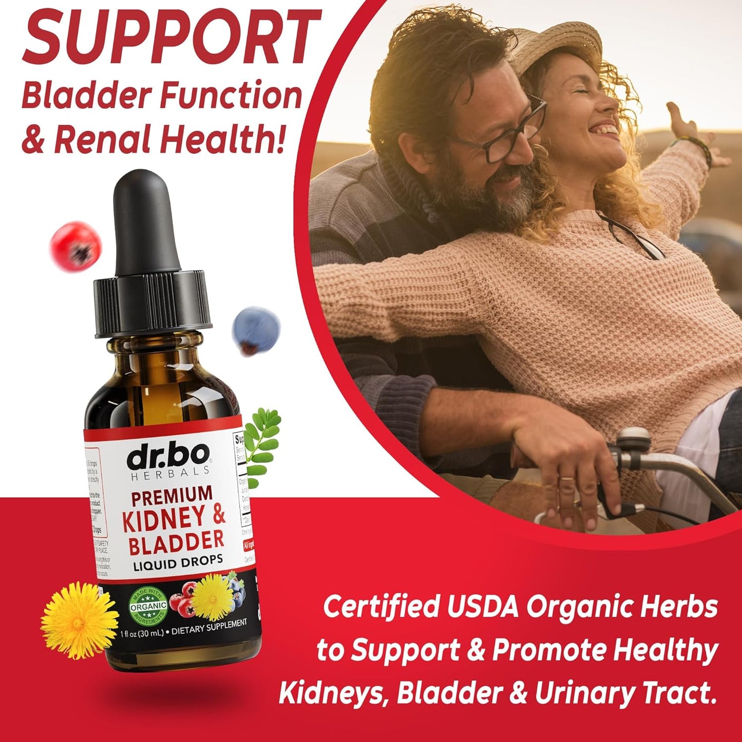 Organic Kidney Cleanse Detox Support Supplement - Bladder Health Drops with Juniper Berry, Cleavers, Dandelion & Cranberry - Renal & Urinary Tract Supplements for Kidneys