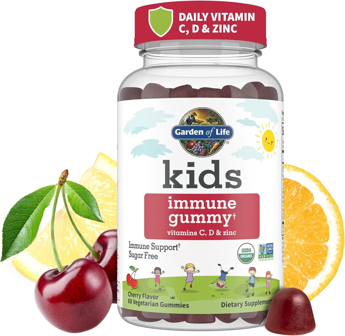 Organic Kids Immune Support Gummy Vitamins - Fruit Flavored with Vitamin C, D3, Zinc - Non-GMO & Vegan - Garden of Life Organics