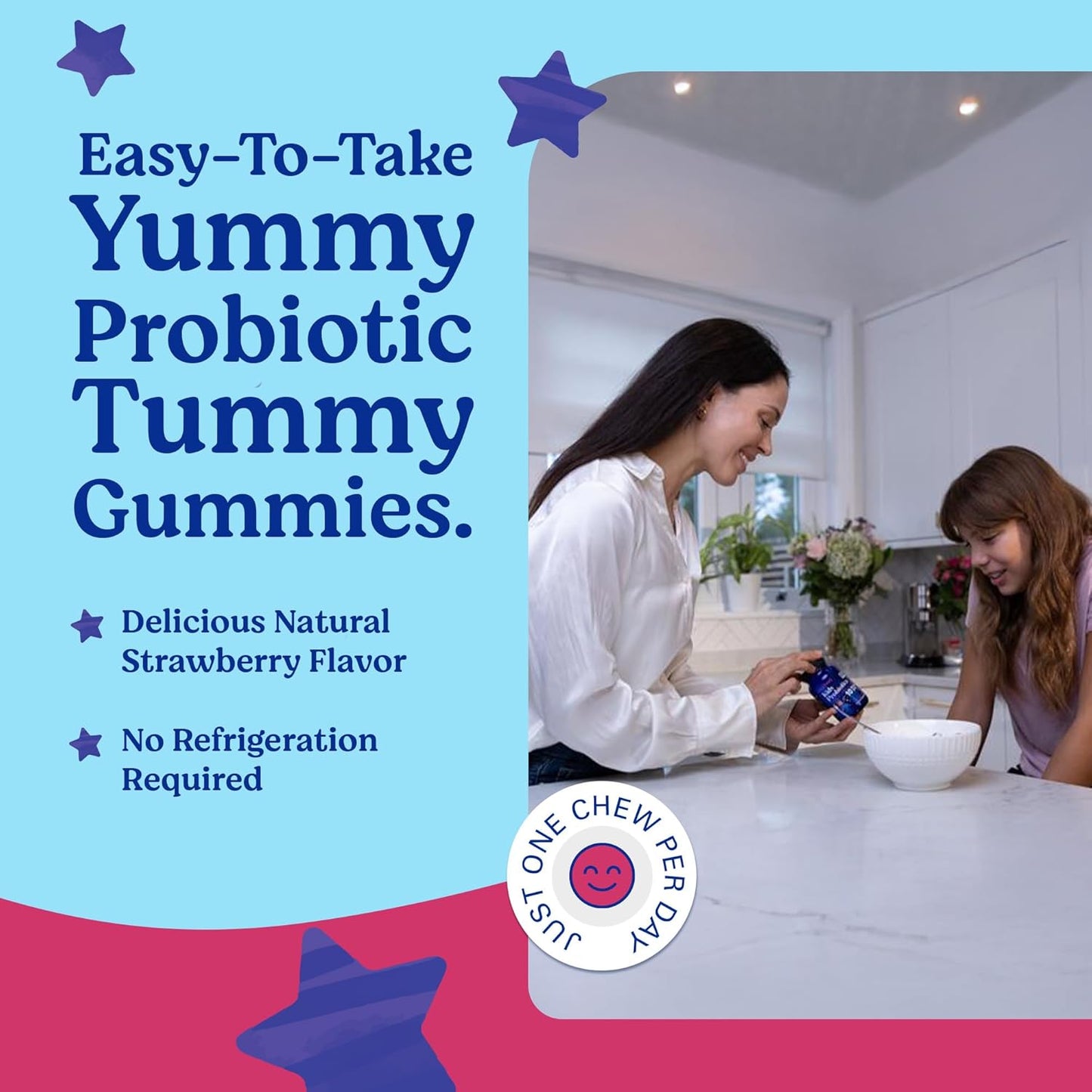 Organic Kids Probiotic Gummies for Gut Health & Immune Support - Vegan Chewable Probiotics for Children 4+, Strawberry Flavor, 30 Chews