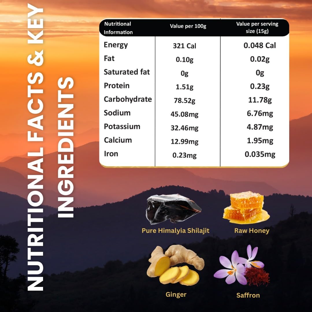 Organic King Honey Shilajit Plus - 15 Count Pack, 15gm Each - Natural Ingredients for Holistic Wellness and Power Boost