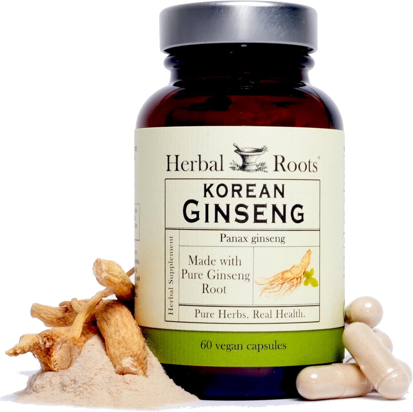 Organic Korean Ginseng Root Powder Capsules - 1000mg with High Ginsenosides for Energy & Performance