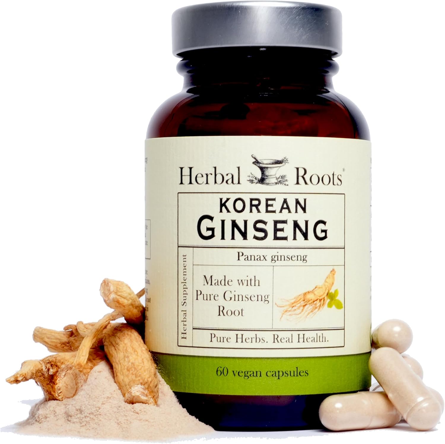 Organic Korean Ginseng Root Powder Capsules - 1000mg with High Ginsenosides for Energy & Performance