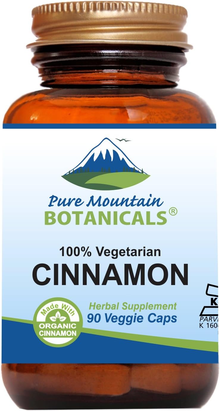 Organic Kosher Vegan Cinnamon Capsules - 1000mg Cassia Cinnamon Bark Supplement by Pure Mountain Botanicals