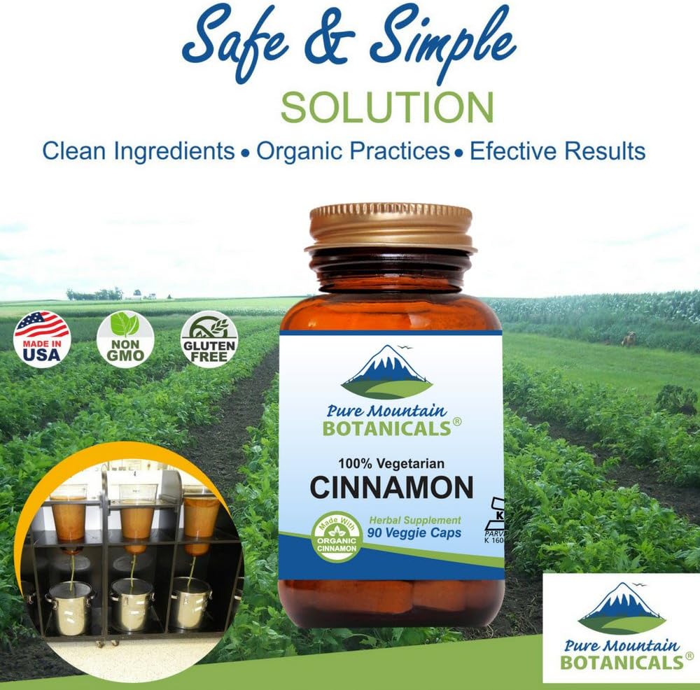 Organic Kosher Vegan Cinnamon Capsules - 1000mg Cassia Cinnamon Bark Supplement by Pure Mountain Botanicals