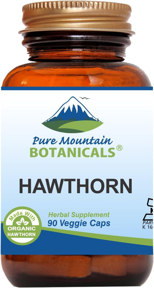 Organic Kosher Vegan Hawthorn Berry Capsules 1000mg Supplement by Pure Mountain Botanicals