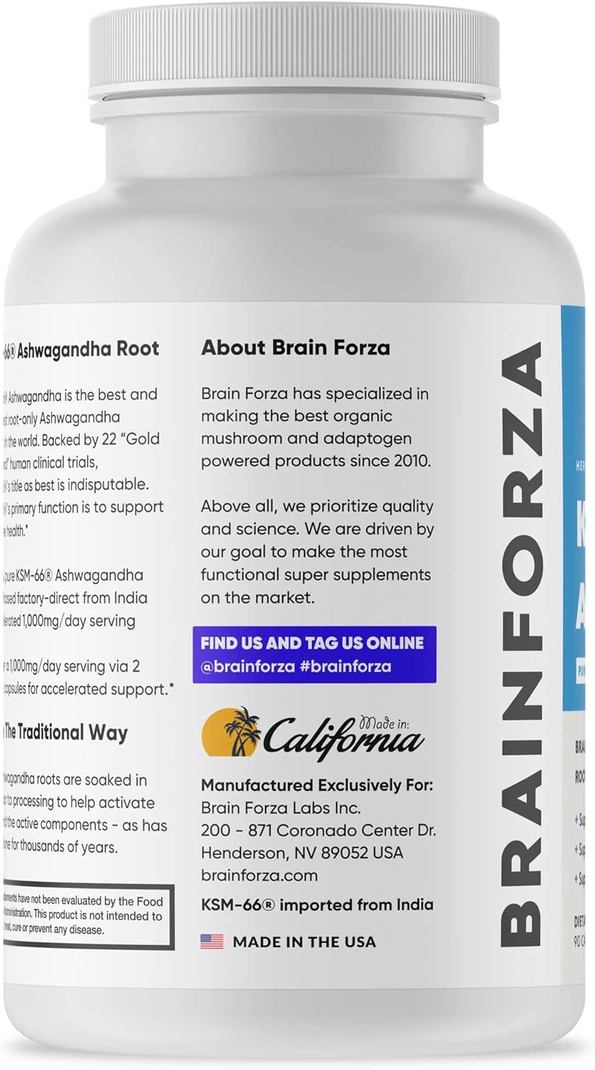 Organic KSM-66 Ashwagandha Extract 1,000mg - High Potency Cognitive & Hormone Support - 90 Capsules