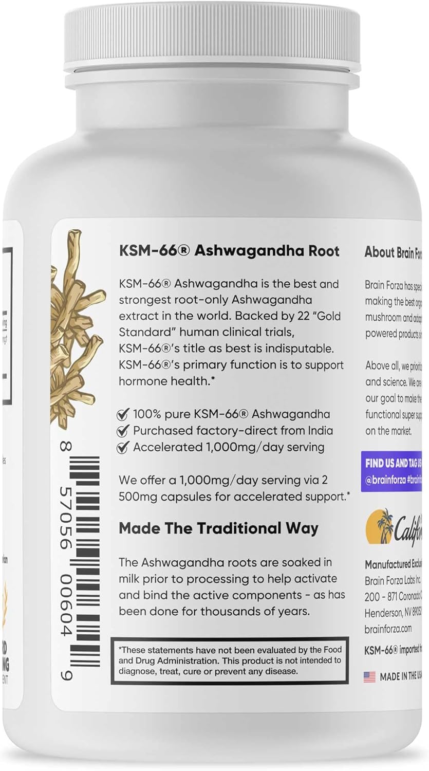 Organic KSM-66 Ashwagandha Extract 1,000mg - High Potency Cognitive & Hormone Support - 90 Capsules