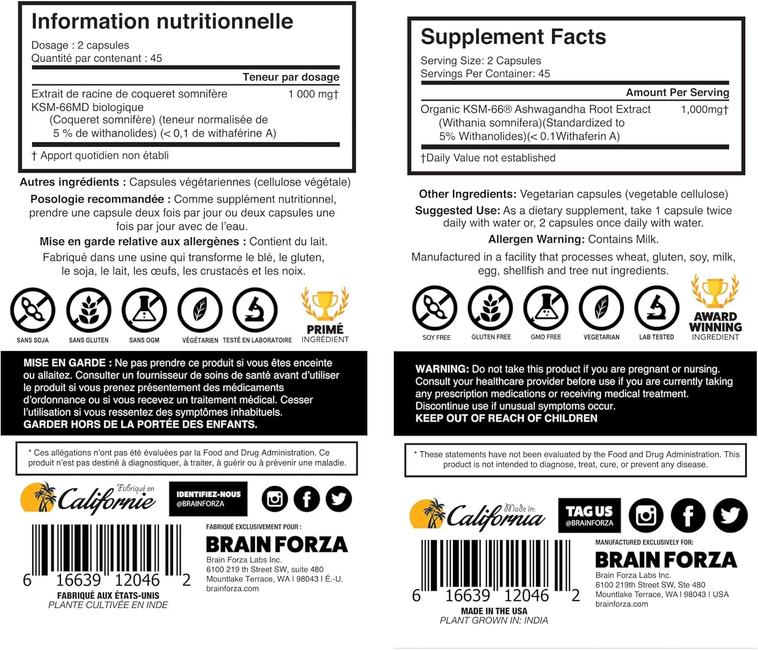 Organic KSM-66 Ashwagandha Extract 1,000mg - High Potency Cognitive & Hormone Support - 90 Capsules