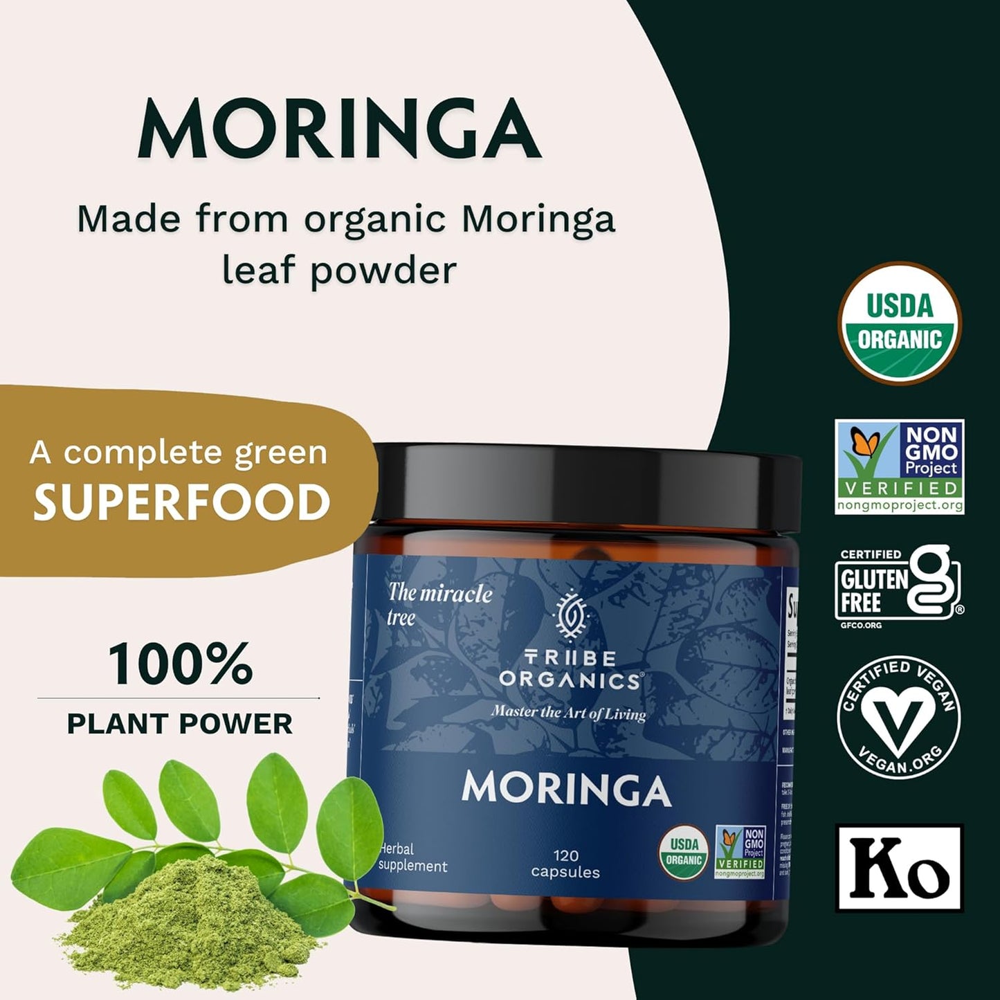 Organic KSM-66 Ashwagandha & Moringa Capsules - Vegan, 2 Month Supply for Brain Function, Focus, Energy & Strength by TRIBE ORGANICS