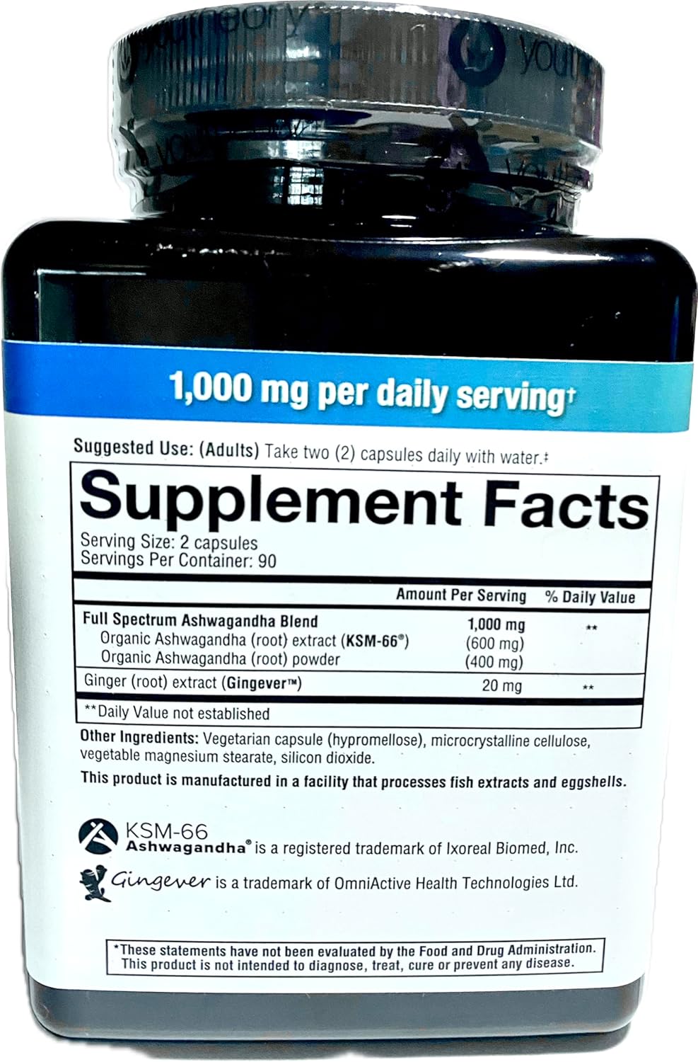 Organic KSM-66 Ashwagandha Supplement for Stress Management - 180 Capsules, 1000mg - Vegetarian Formula