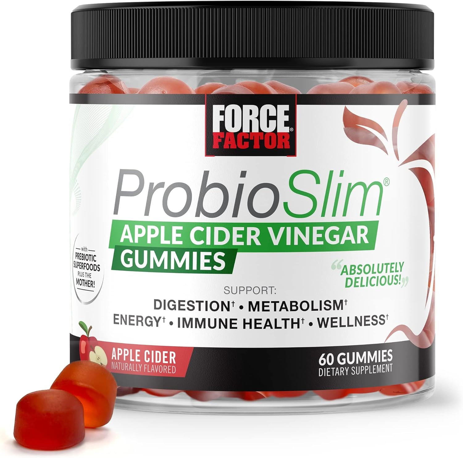Organic LactoSpore Probiotic Apple Cider Vinegar Gummies for Digestion, Metabolism, and Immune Health, 60 Count