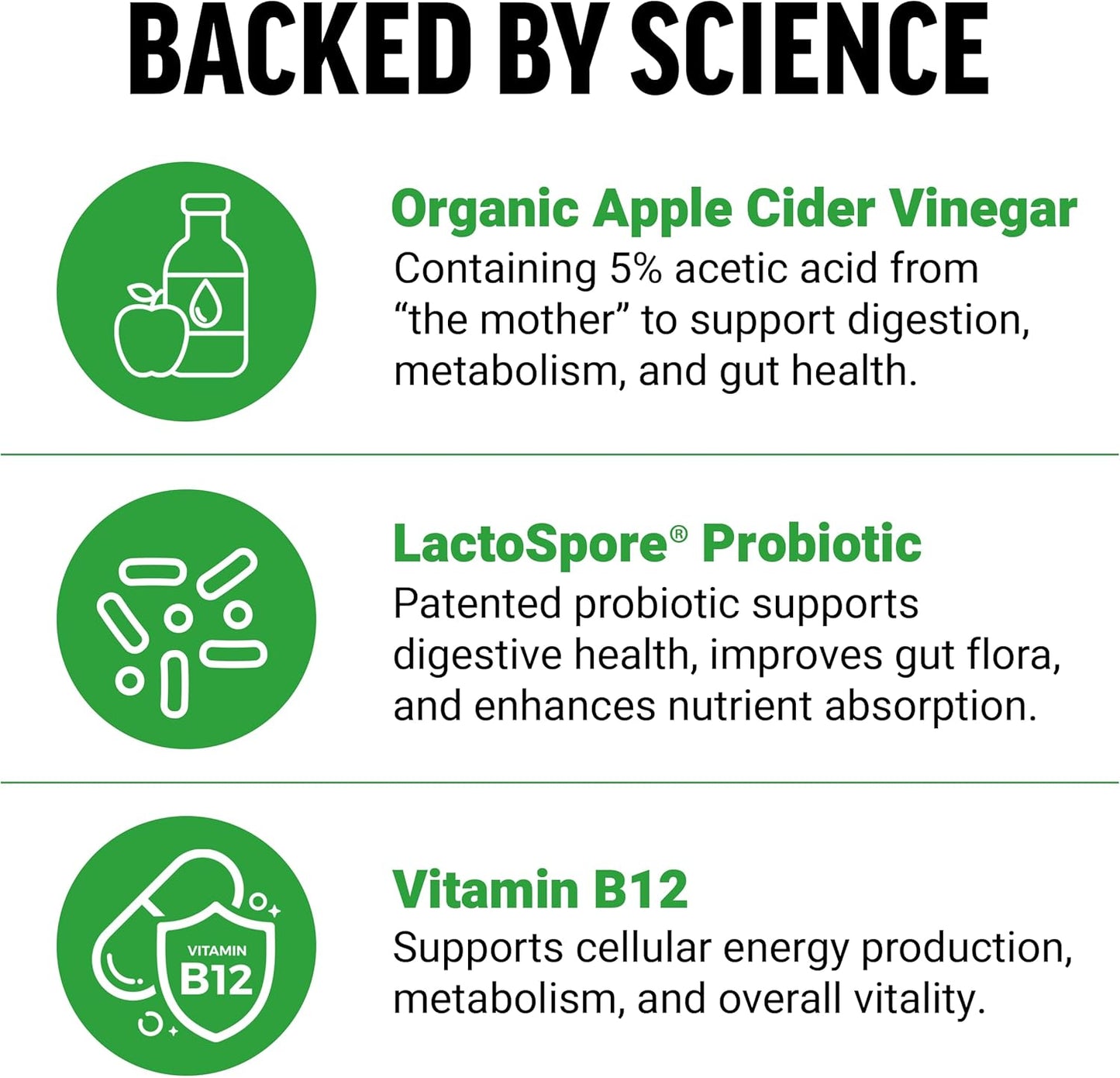 Organic LactoSpore Probiotic Apple Cider Vinegar Gummies for Digestion, Metabolism, and Immune Health, 60 Count