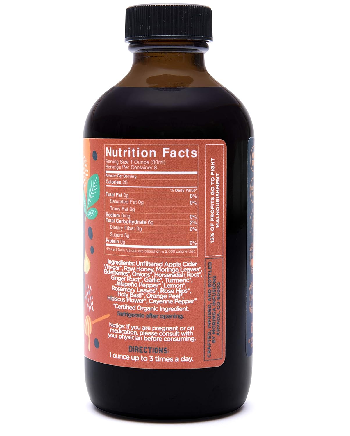 Organic Lava Vinga Fire Cider with Moringa Oleifera - 8 oz. Natural Cold & Flu Remedy, Immune Booster, Antioxidant-Rich Superfood