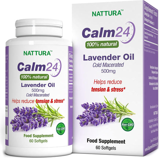 Organic Lavender Oil Capsules - 500mg - 60 Softgels - Natural Stress Relief, Calming for Body & Mind, Non-GMO, Kosher Certified