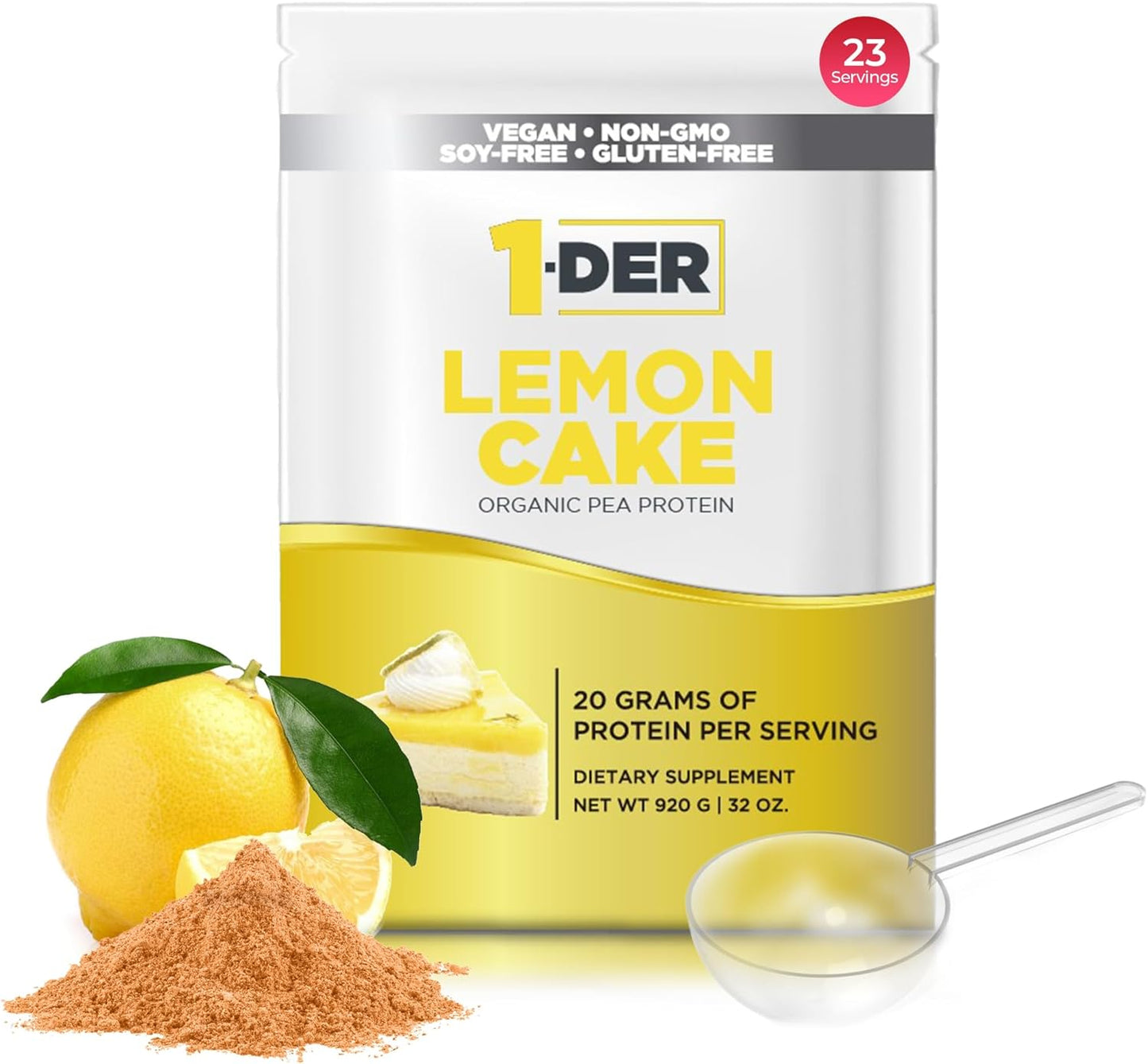 Organic Lemon Cake Pea Protein Powder Isolate - Plant Based, Vegan & Vegetarian. Easy Digestion, Muscle Recovery. Non-GMO, No Lactose, Soy, Gluten - 23 Servings.