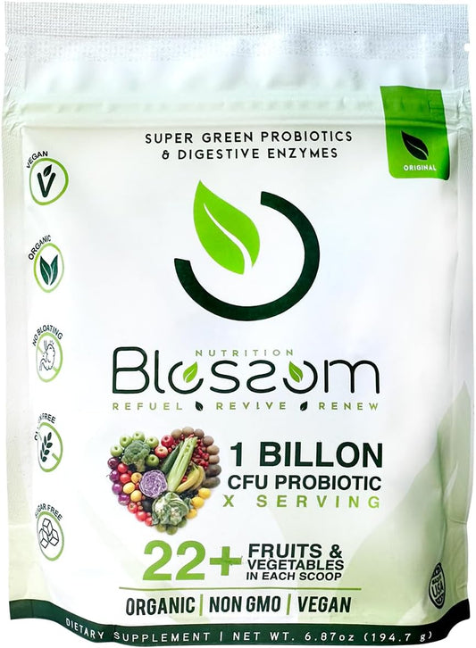 Organic Lemon Citrus SuperGreens Probiotics with Digestive Enzymes for Bloating Relief - Gluten-Free Energy Boost - 30+ SuperReds