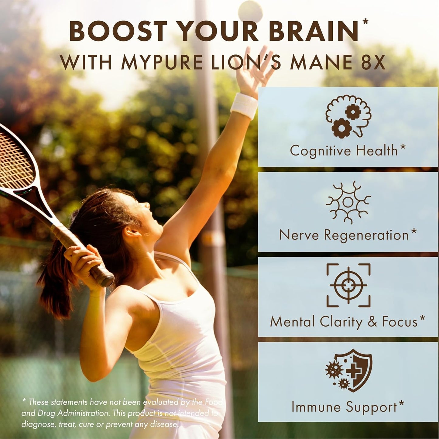 Organic Lion's Mane 8X Capsules for Cognitive Performance & Mental Clarity - Pure Essence Labs MyPure Lion's Mane, 30 Count