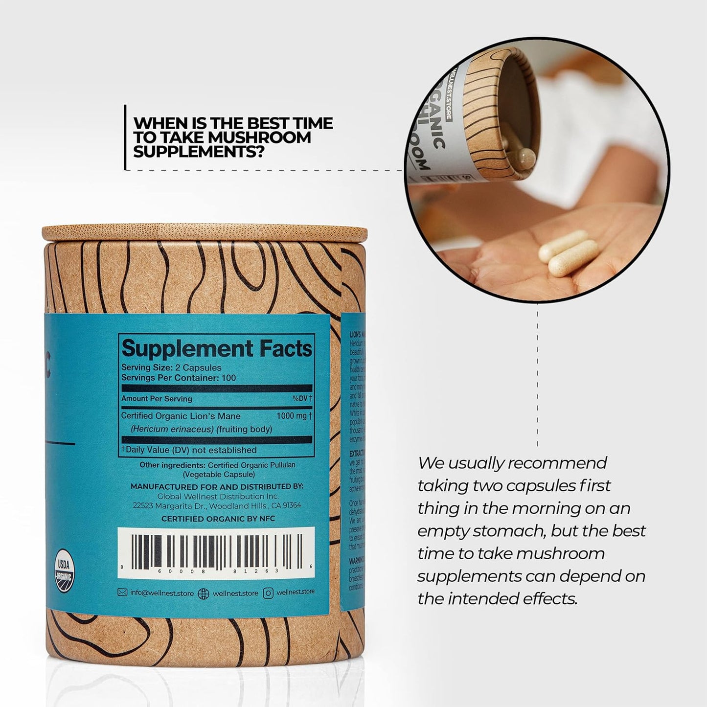 Organic Lion’s Mane and Chaga Mushroom Capsules Bundle - 60ct Each | Wellnest.Store