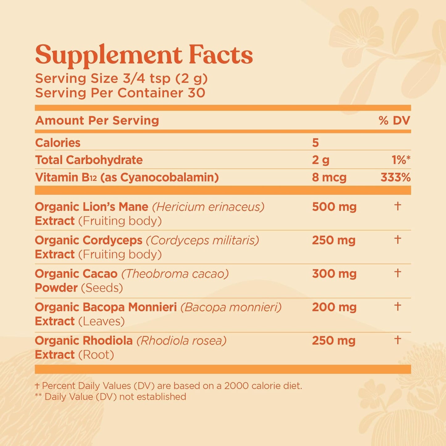 Organic Lion's Mane Focus Blend with Adaptogens & Mushroom Blend | Cordyceps, Rhodiola, Bacopa, Mucuna | 30 Servings