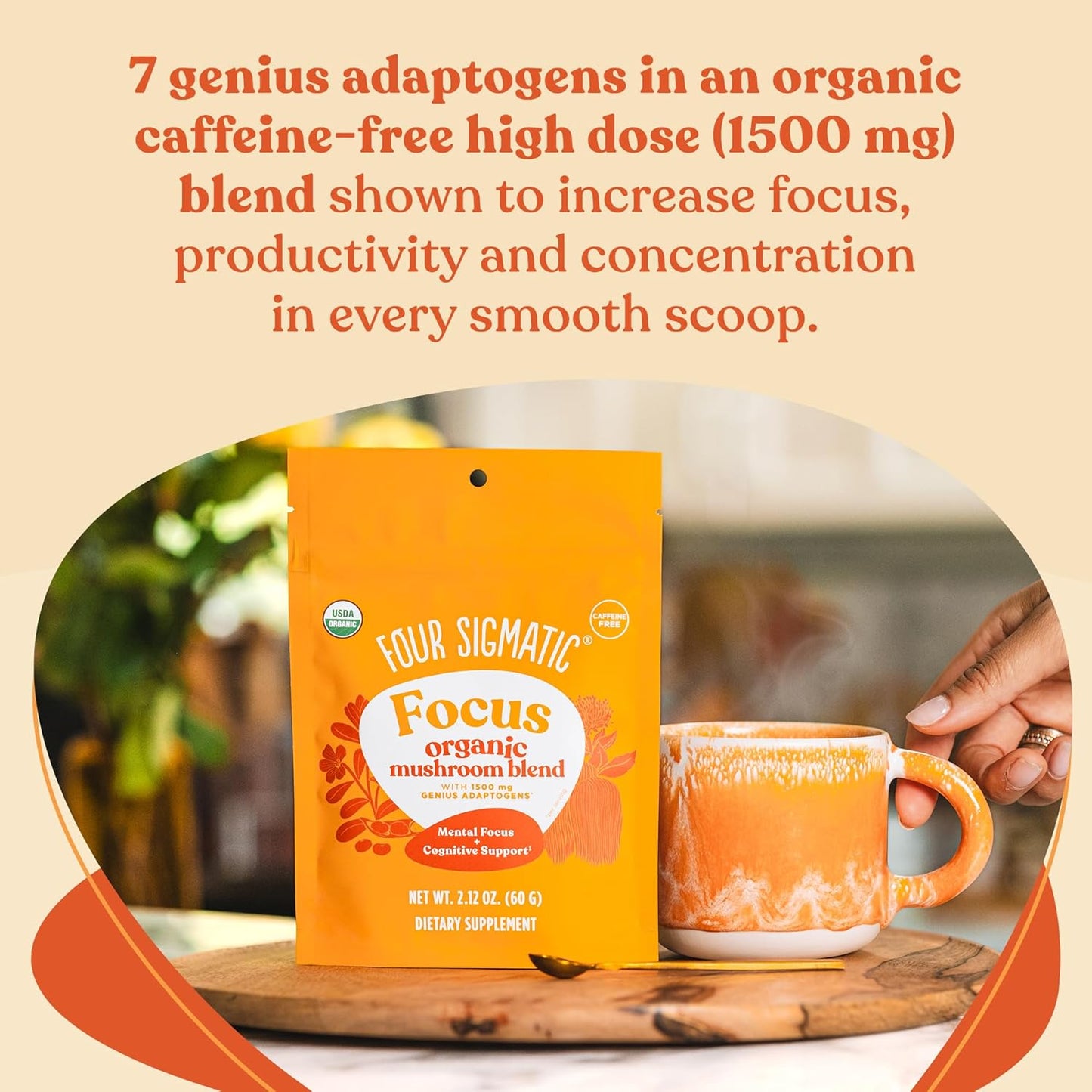 Organic Lion's Mane Focus Blend with Adaptogens & Mushroom Blend | Cordyceps, Rhodiola, Bacopa, Mucuna | 30 Servings