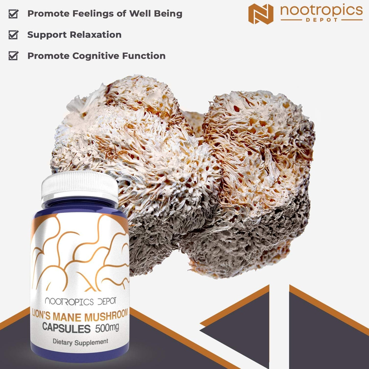 Organic Lions Mane Mushroom Capsules | 500mg | 60 Count | Hericium erinaceus Extract | Brain Health Supplement | Neuroprotective + Mood Booster