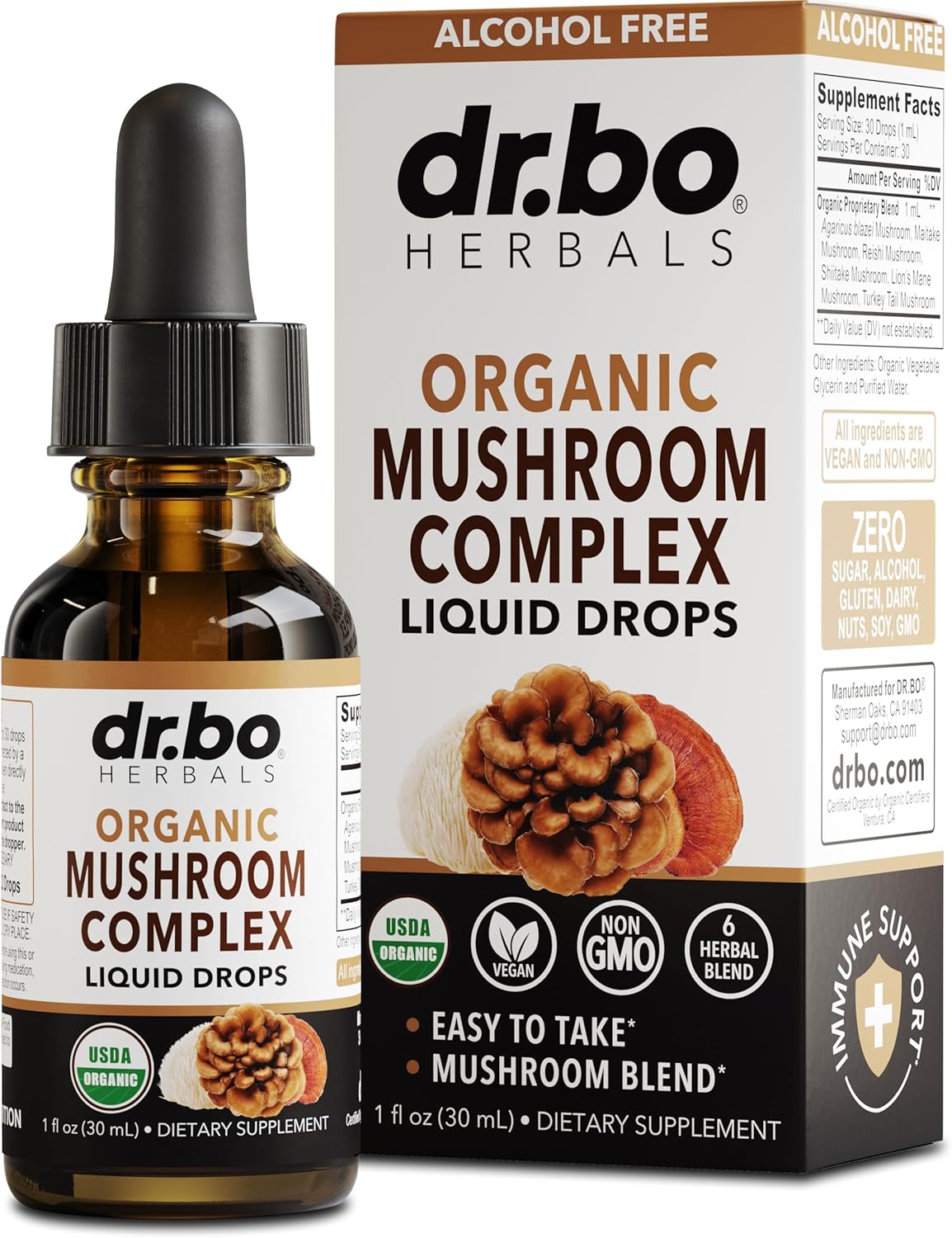 Organic Lions Mane Mushroom Complex Liquid Drops - Focus & Brain Health Supplement with Reishi & Turkey Tail Extracts - Vegan 1oz