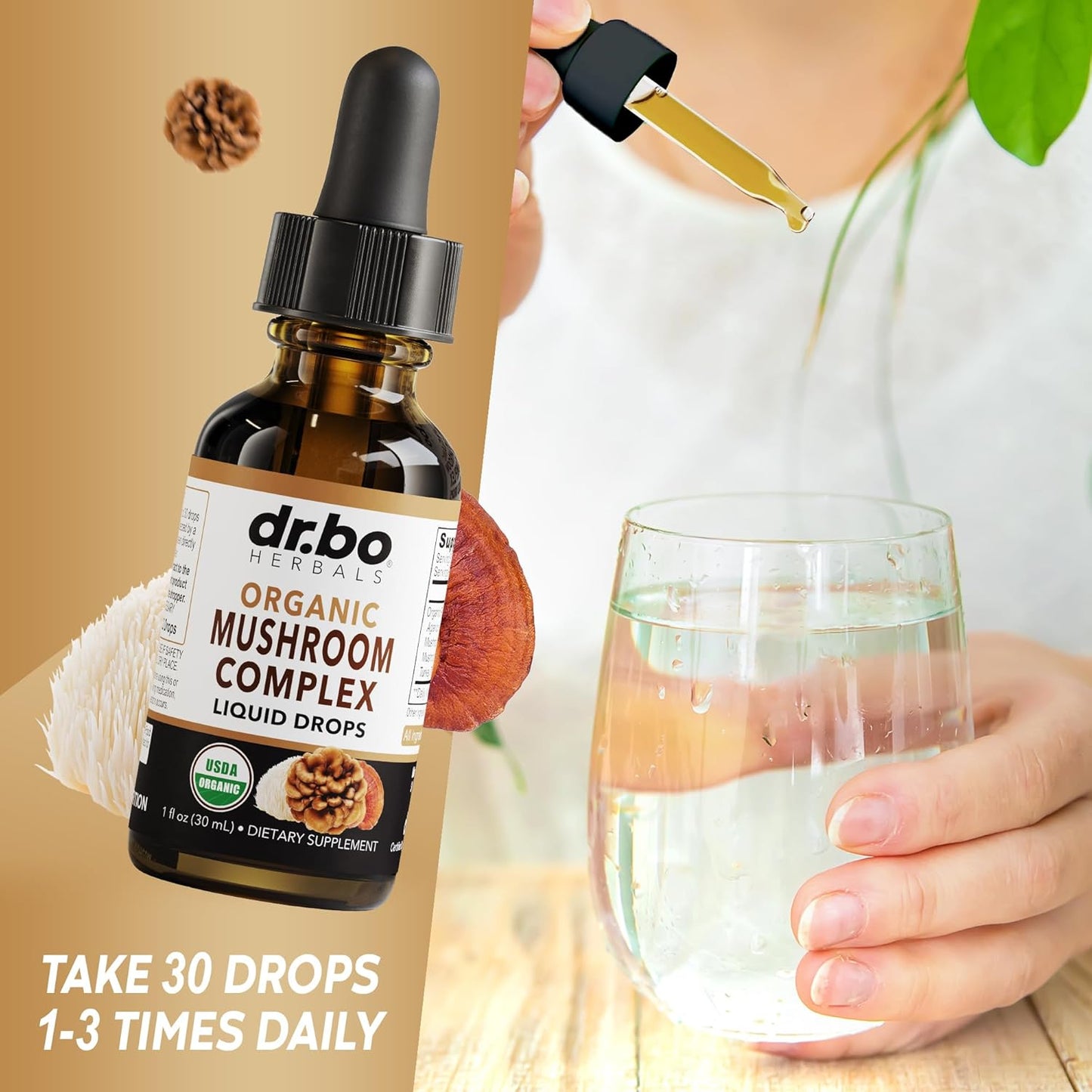 Organic Lions Mane Mushroom Complex Liquid Drops - Focus & Brain Health Supplement with Reishi & Turkey Tail Extracts - Vegan 1oz