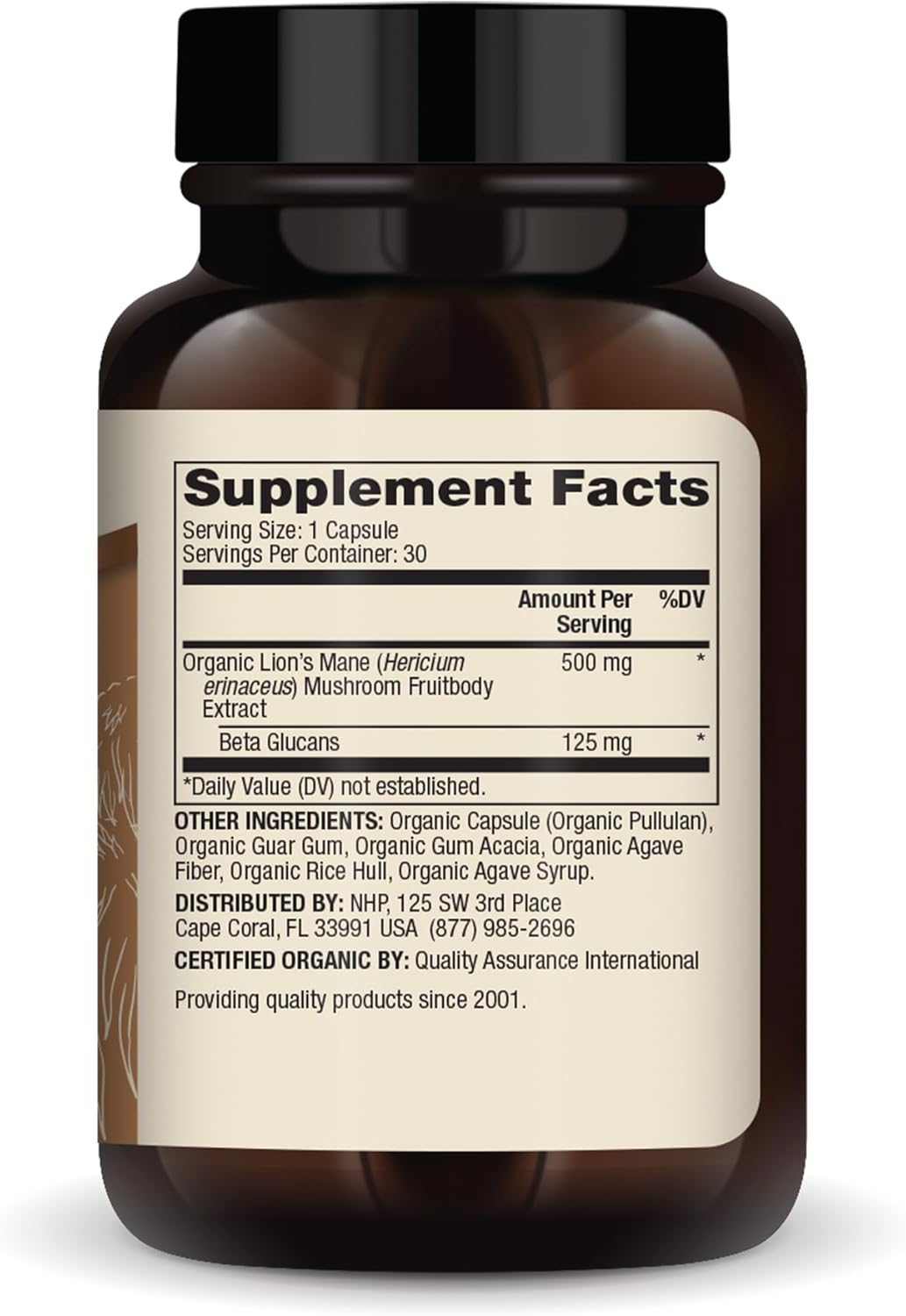 Organic Lion's Mane Mushroom Extract Capsules - 30 Servings, 500mg Per Capsule - USDA Certified, Non-GMO Dietary Supplement for Mental Focus & Cognitive Health