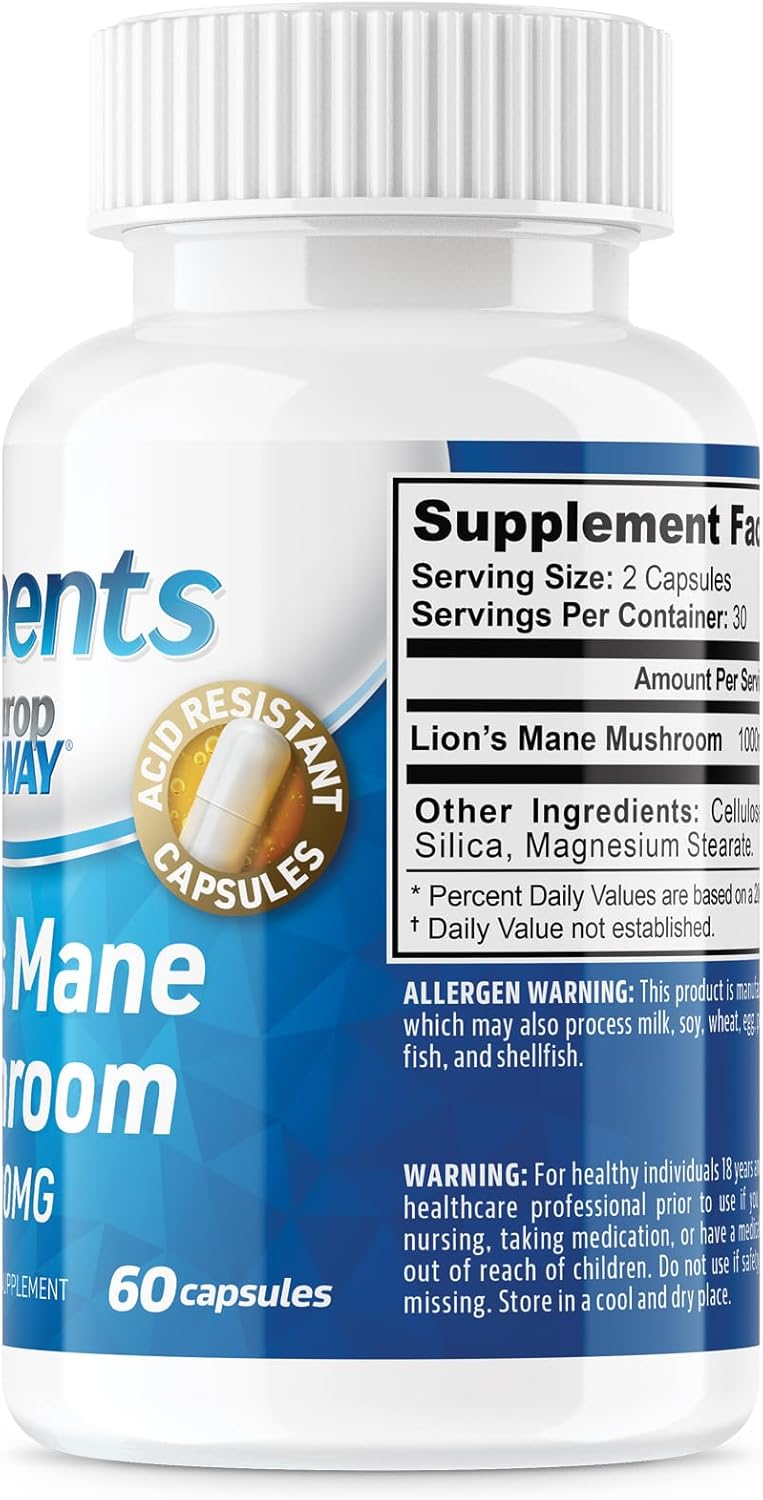 Organic Lions Mane Mushroom Extract Capsules - 60 Acid Resistant Capsules, Third Party Tested, cGMP Facility
