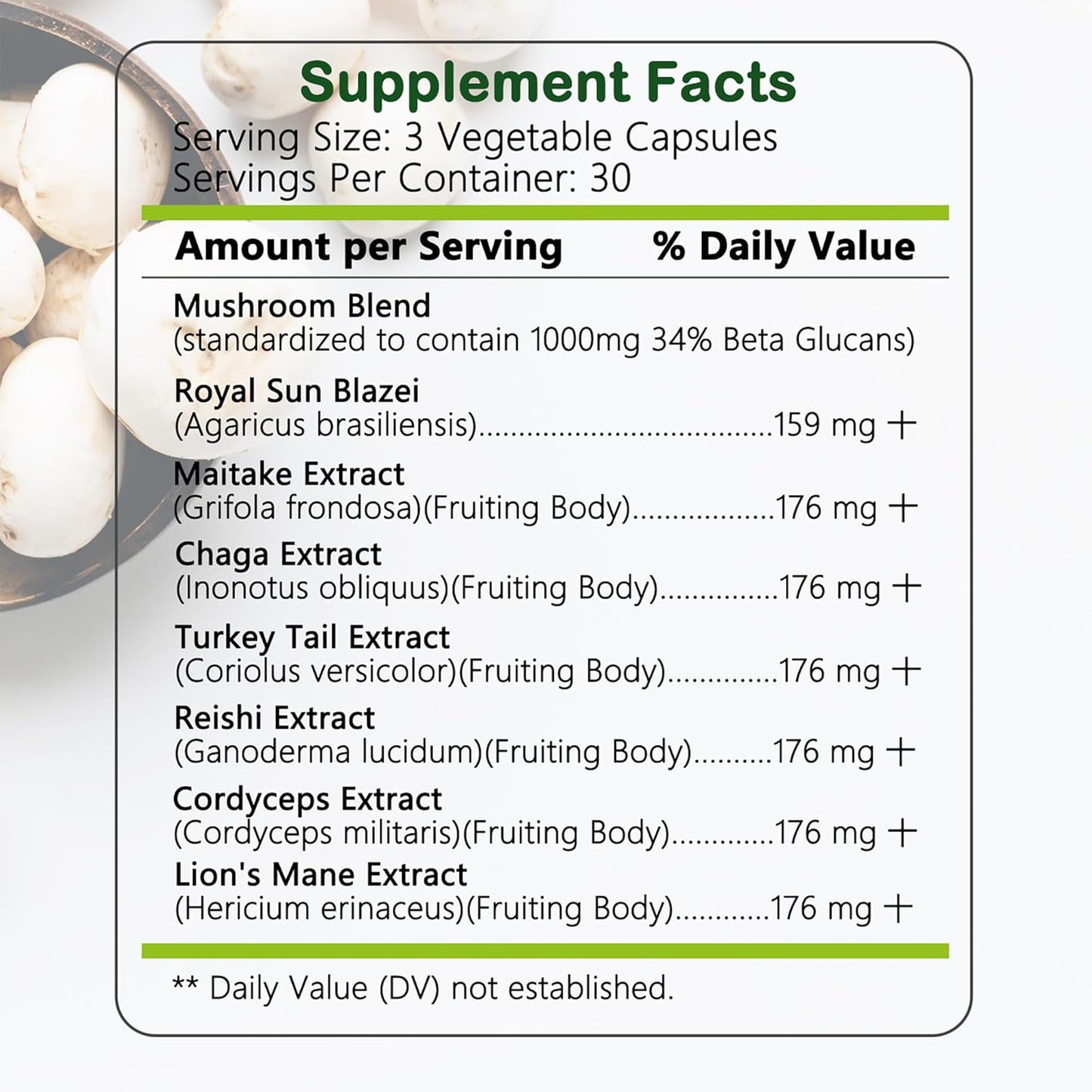 Organic Lion's Mane Mushroom Extract Capsules for Memory, Focus & Immune Support - 100% Fruit Body Extracts, Vegan (90 Caps)