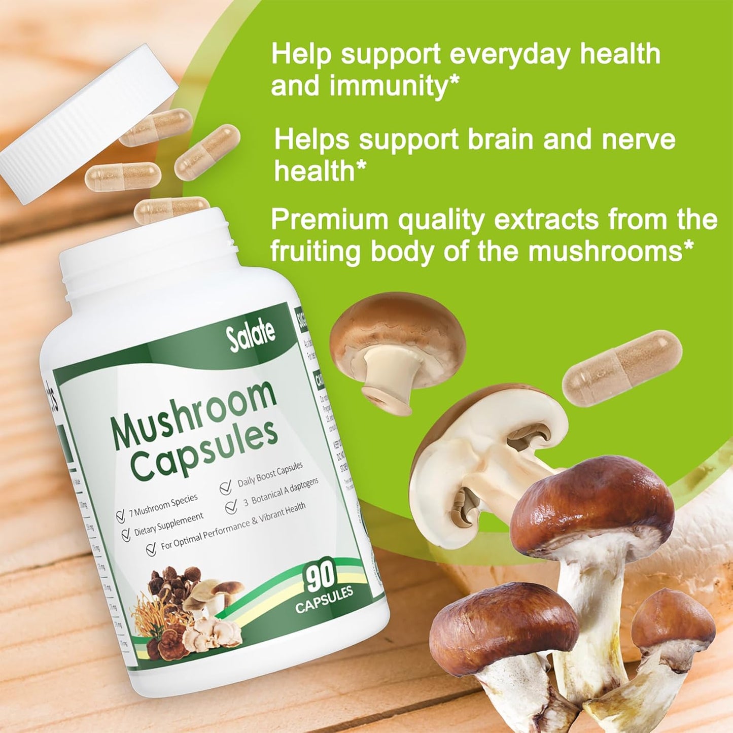 Organic Lion's Mane Mushroom Extract Capsules for Memory, Focus & Immune Support - 100% Fruit Body Extracts, Vegan (90 Caps)