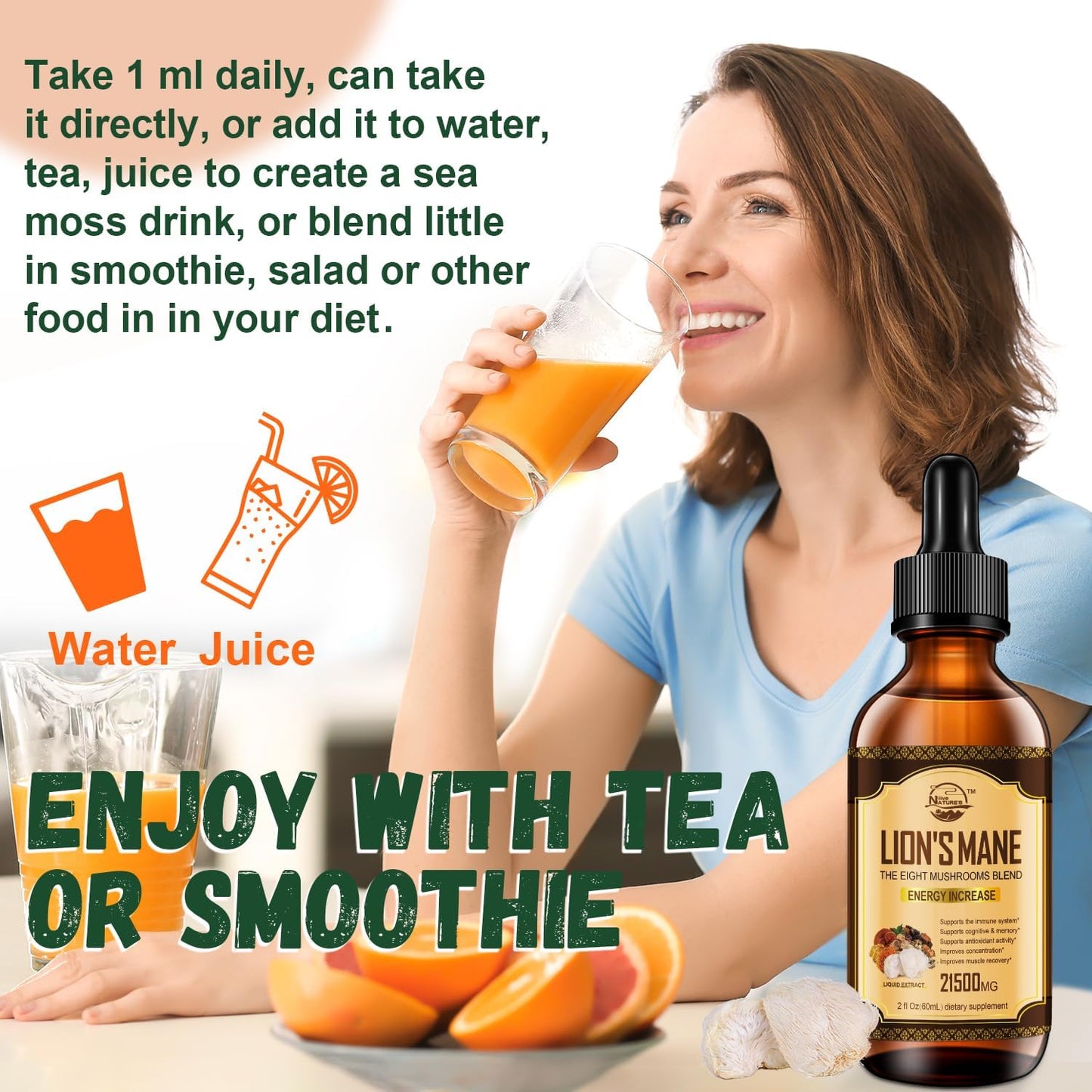 Organic Lions Mane & Mushroom Extract Drops for Immune Support, Memory, and Focus - 2 Pack