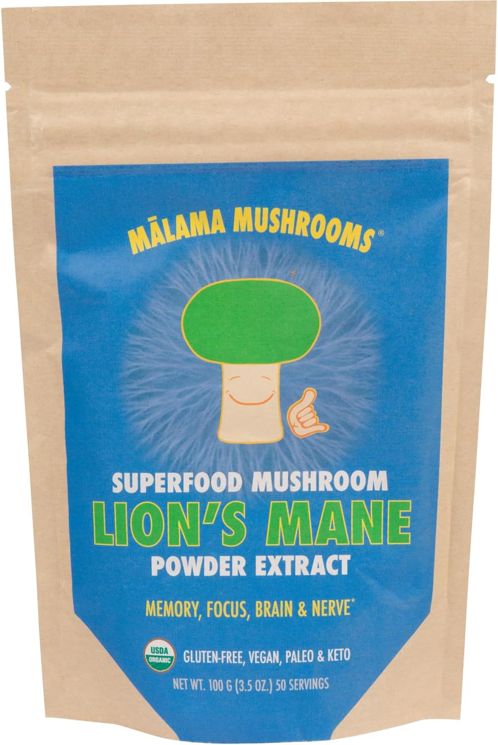 Organic Lion's Mane Mushroom Extract Powder by Malama - Superfood for Memory, Focus, Brain, & Nerves - Adaptogenic Supplement