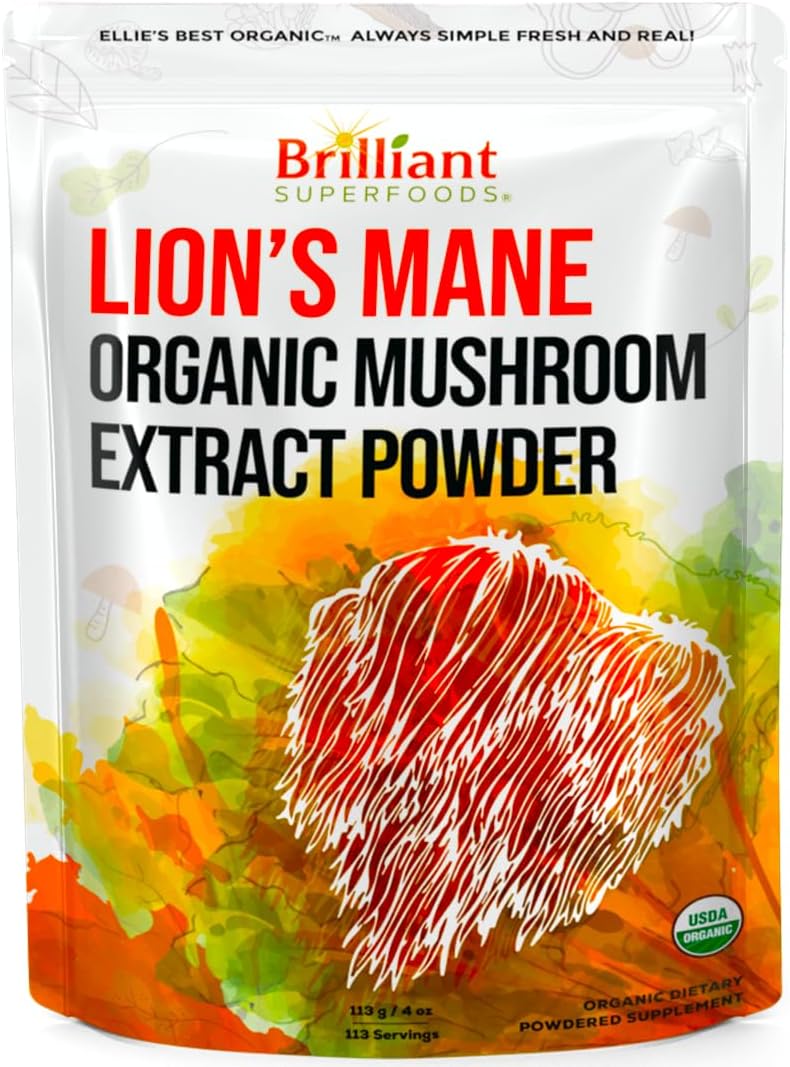 Organic Lions Mane Mushroom Extract Powder Supplement - Double Extracted for High Potency - Dissolves in Coffee, Tea, Juice - 4oz - 114 Servings