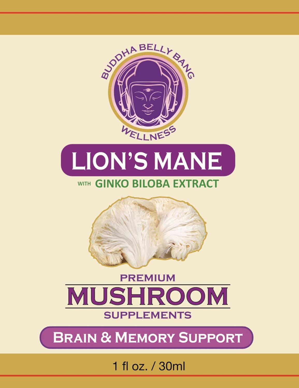 Organic Lions Mane Mushroom Oil Tincture with Ginkgo Biloba for Brain, Memory, Focus - 30ml, 1 Fl Oz