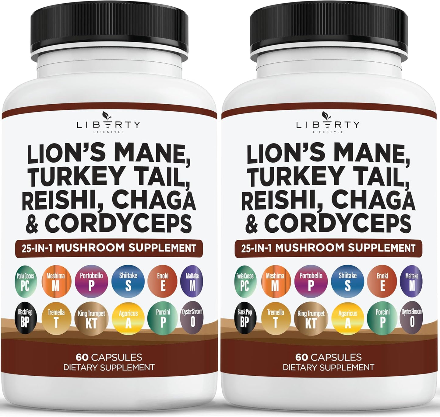 Organic Lions Mane Mushroom Supplement Bundle with Reishi, Cordyceps, Chaga, and Marshmallow Root - 2 Pack