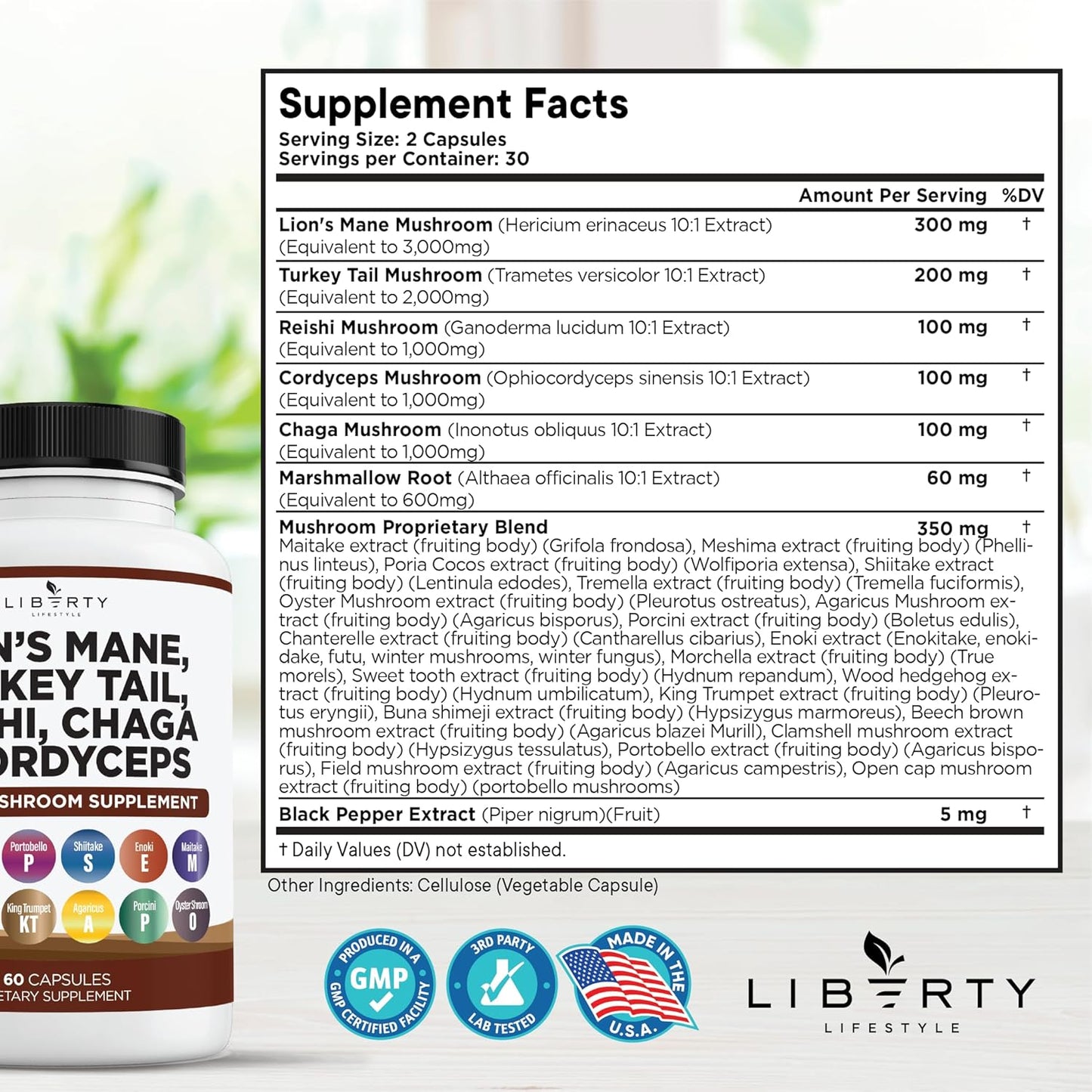 Organic Lions Mane Mushroom Supplement Bundle with Reishi, Cordyceps, Chaga, and Marshmallow Root - 2 Pack
