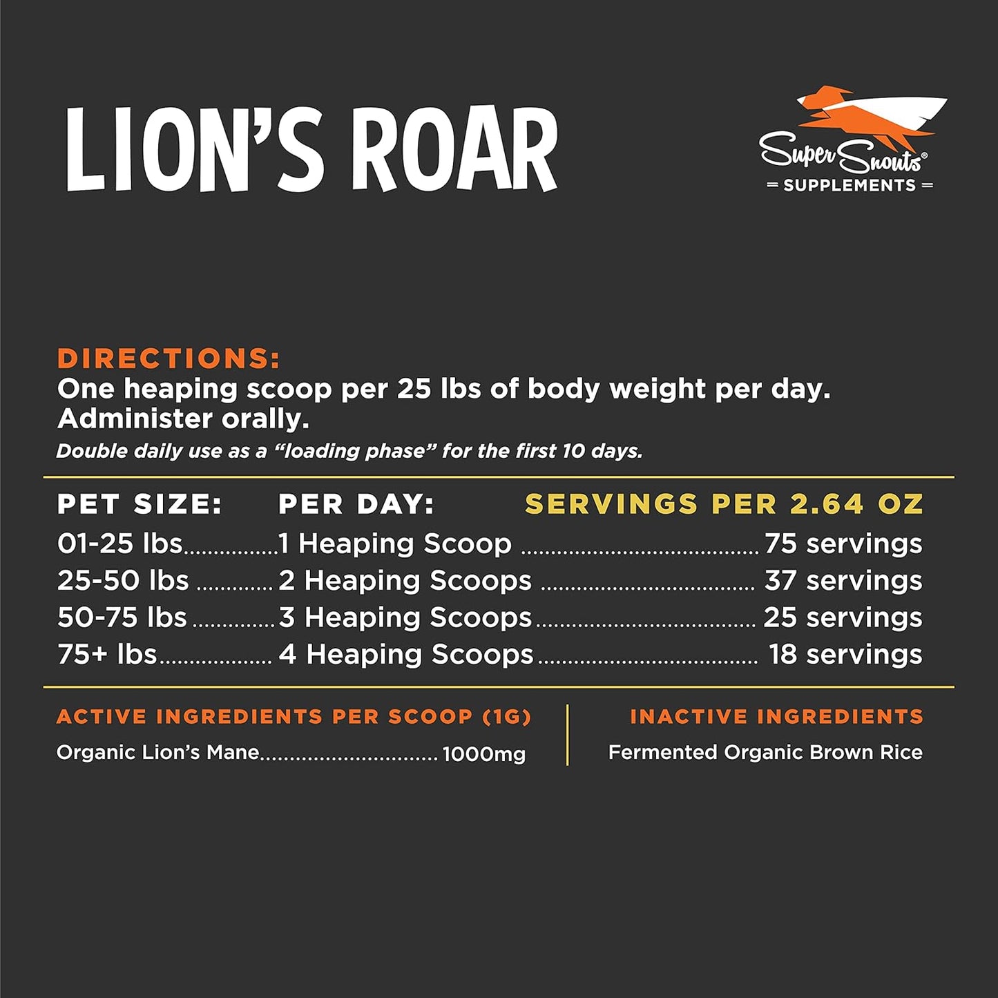 Organic Lion's Mane Mushroom Supplement for Dogs and Cats - USA Made Cognitive Health Formula