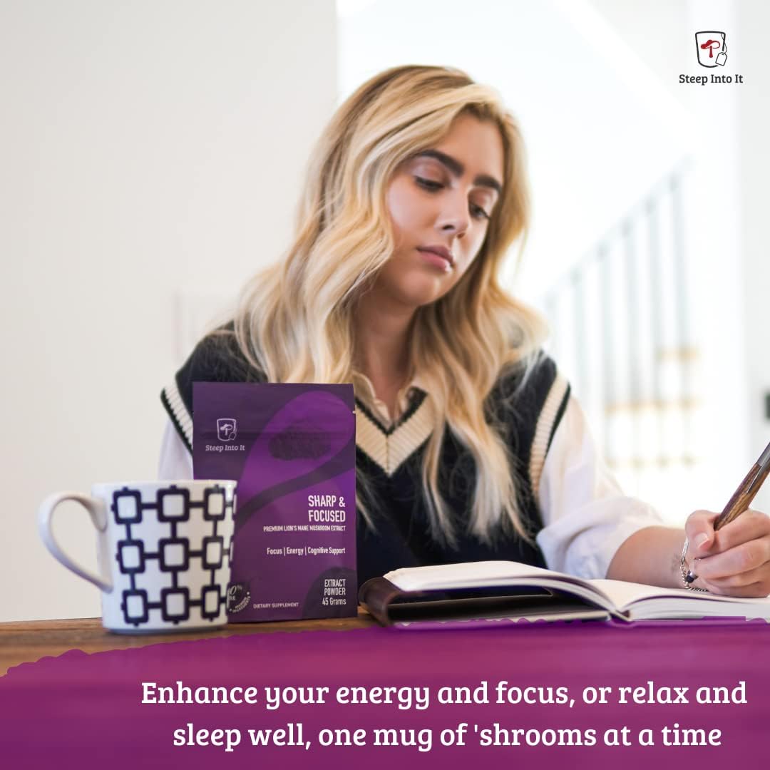 Organic Lions Mane Mushroom Supplement for Mental Clarity and Focus - 45g Extract Powder (30 Servings) - Boost Cognitive Function