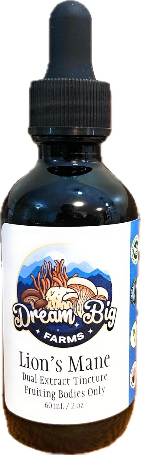 Organic Lion’s Mane Mushroom Tincture for Brain Boost - Memory & Focus Support, Vegan & Gluten-Free Nootropic Supplement for Cognitive Health (2oz)