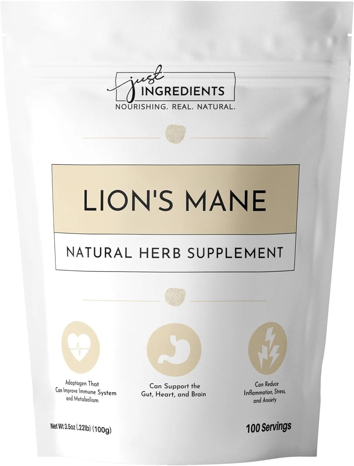 Organic Lion's Mane Powder - 100 Servings - Vegan Supplement for Digestive Health & Cognitive Function - Antioxidant-Rich - No Additives