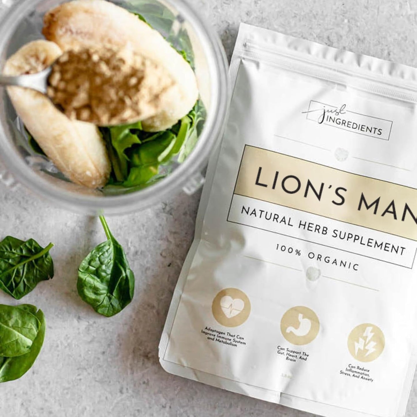 Organic Lion's Mane Powder - 100 Servings - Vegan Supplement for Digestive Health & Cognitive Function - Antioxidant-Rich - No Additives