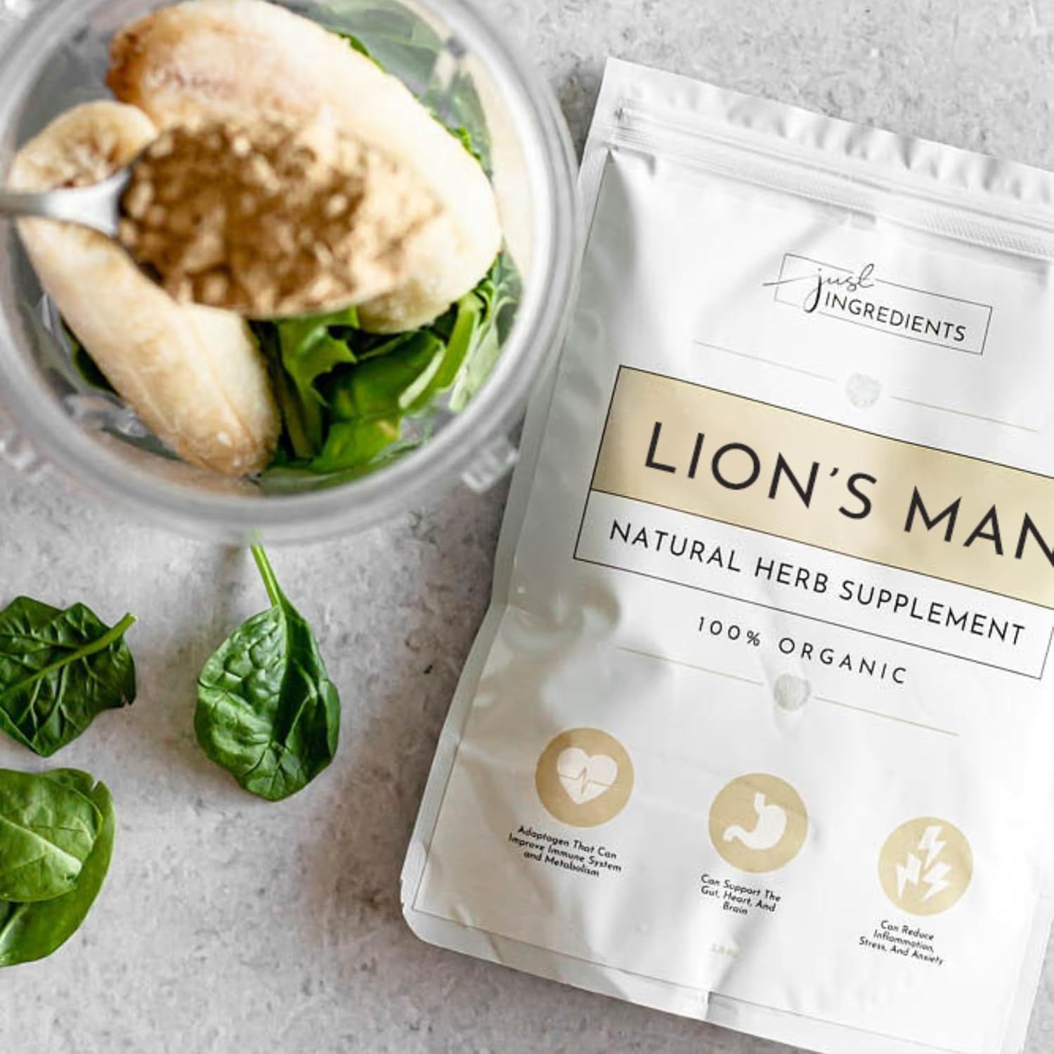 Organic Lion's Mane Powder - 100 Servings - Vegan Supplement for Digestive Health & Cognitive Function - Antioxidant-Rich - No Additives